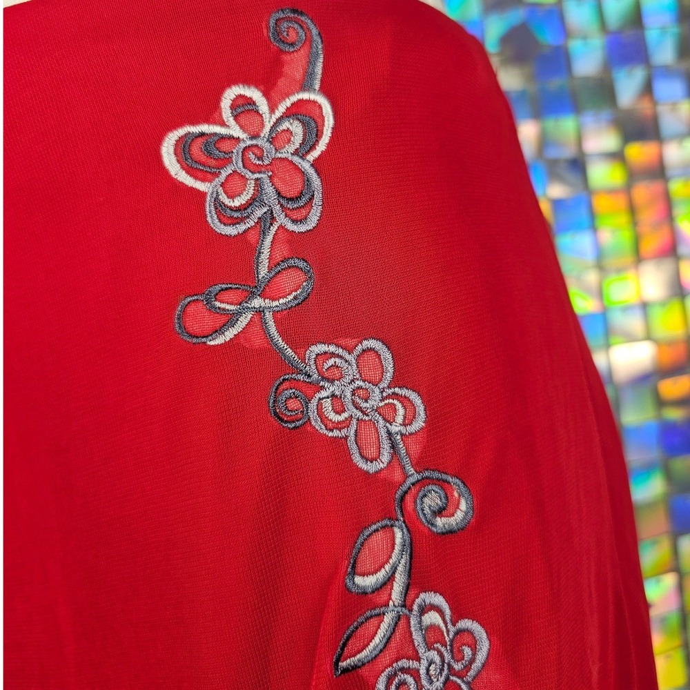 Vintage 90s‎ Floral Embroidered Maxi Skirt Womens Medium Red Excellent Y2K Mesh - Picture 4 of 10